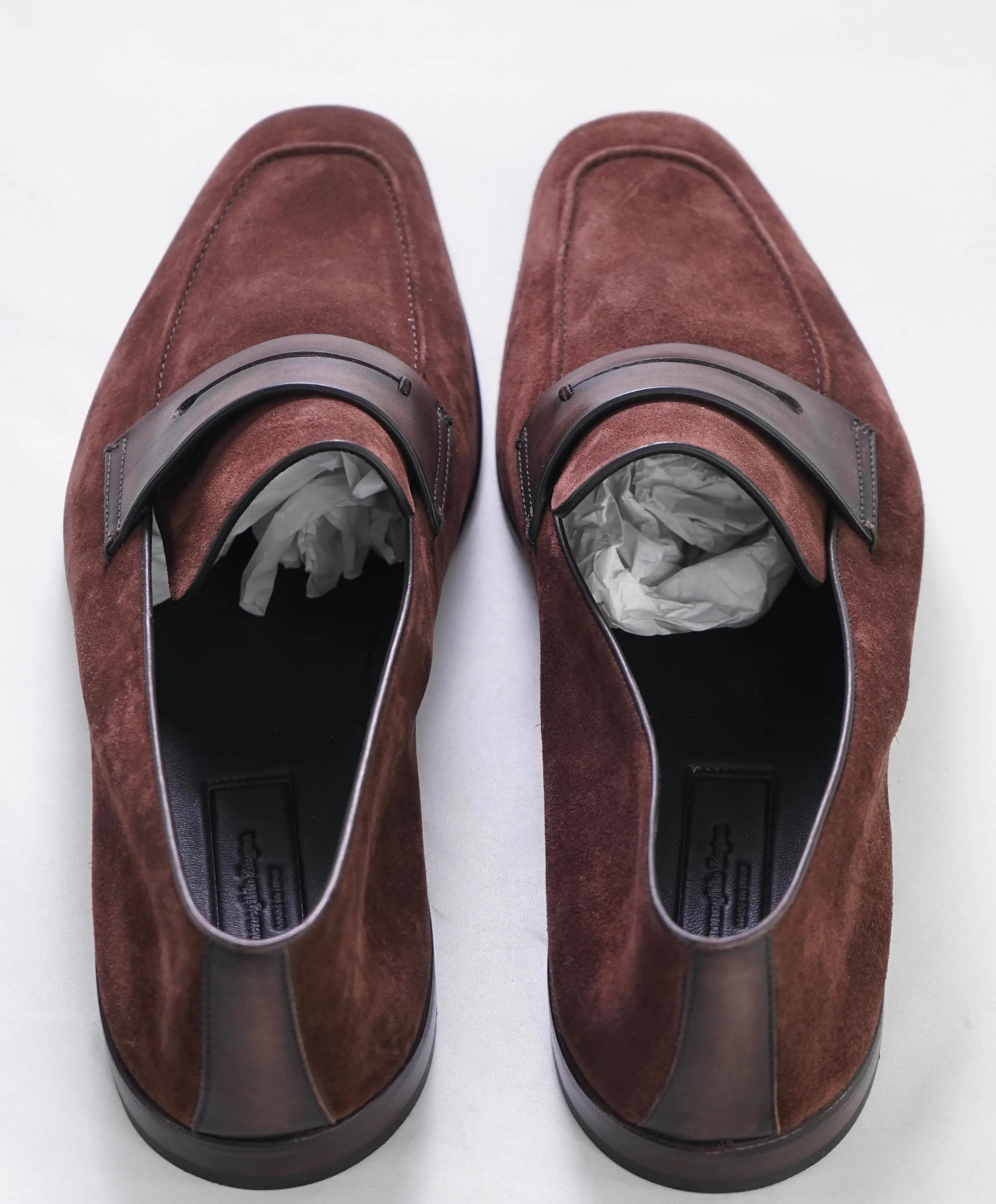 $960 ERMENEGILDO ZEGNA - Brown/Burgundy Penny Loafers - 11.5 US