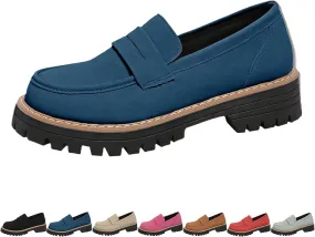 Bootara Loafers Women, Bootara Women's Plus Size Casual Retro Suede Loafers with Chunky Heel Platform