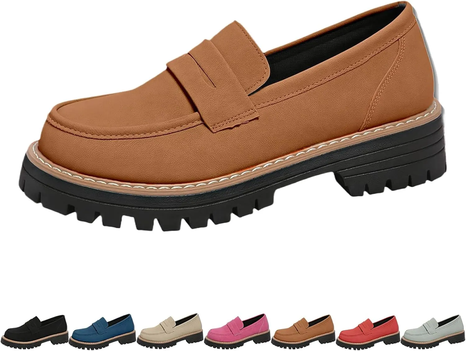 Bootara Loafers Women, Bootara Women's Plus Size Casual Retro Suede Loafers with Chunky Heel Platform