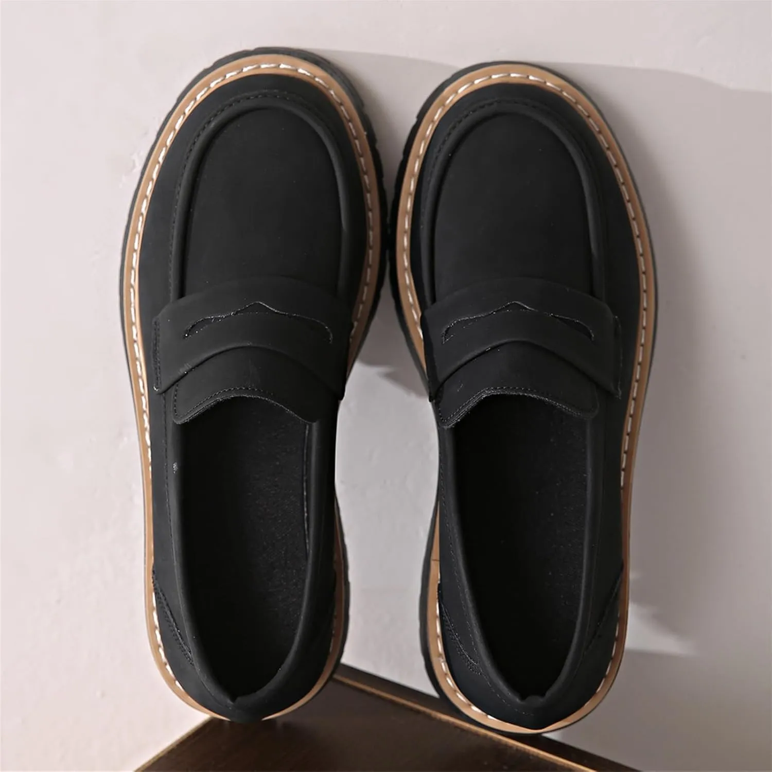 Bootara Loafers Women, Bootara Women's Plus Size Casual Retro Suede Loafers with Chunky Heel Platform