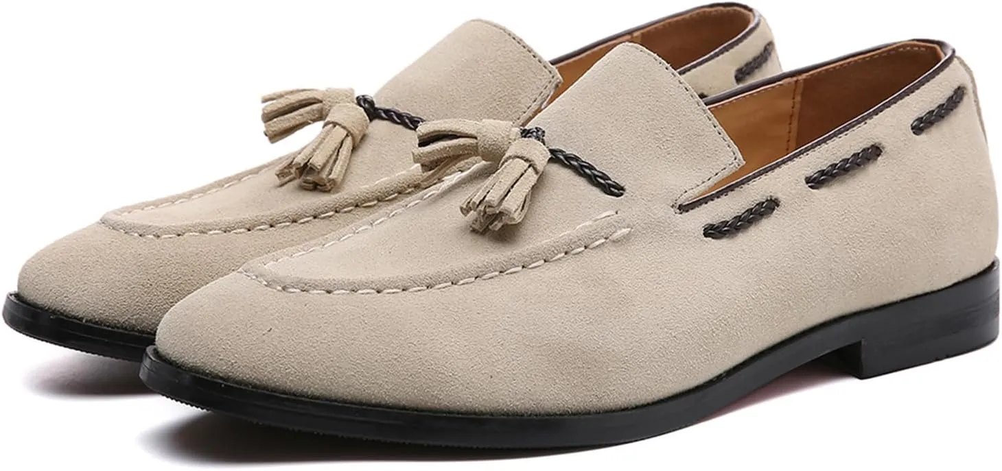 ByErz Men's Suede Leather Loafer Shoes Office and Casual Slip-On Loafer Smoking Slipper with Tassel