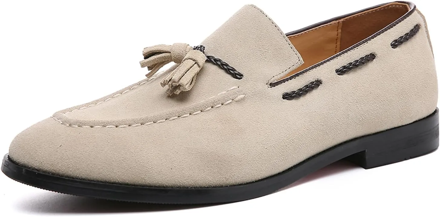 ByErz Men's Suede Leather Loafer Shoes Office and Casual Slip-On Loafer Smoking Slipper with Tassel