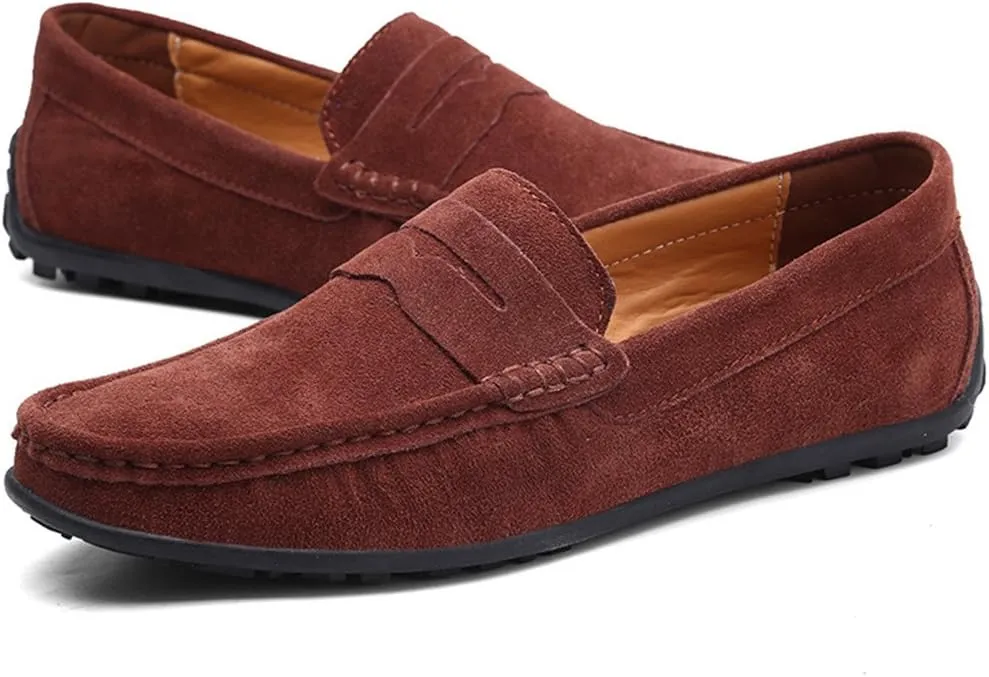 ChicWind Men's Suede Leather Penny Loafers Driving Moccasins Slip On Flats Boat Shoes