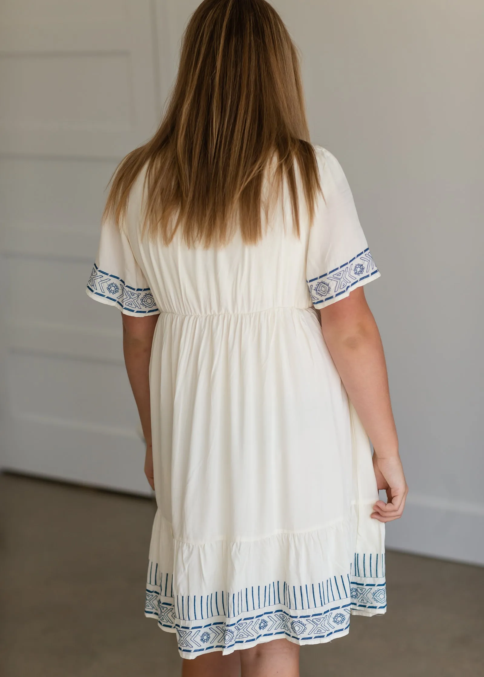 Cream V-Neck Embroidered Dress - FINAL SALE