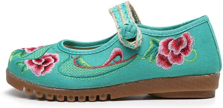 Dear Time Women's Embroidered Flower Cloth Flat Shoes Ethnic Chinese Style Round Toe Mary Jane Ballet Oxfords Shoes
