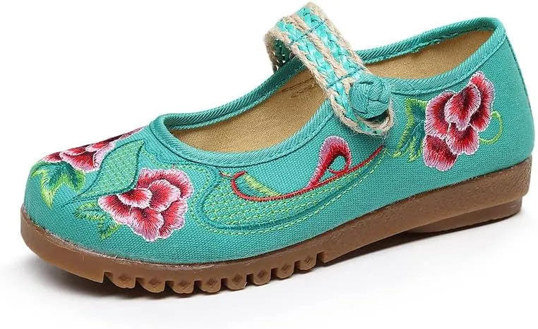 Dear Time Women's Embroidered Flower Cloth Flat Shoes Ethnic Chinese Style Round Toe Mary Jane Ballet Oxfords Shoes