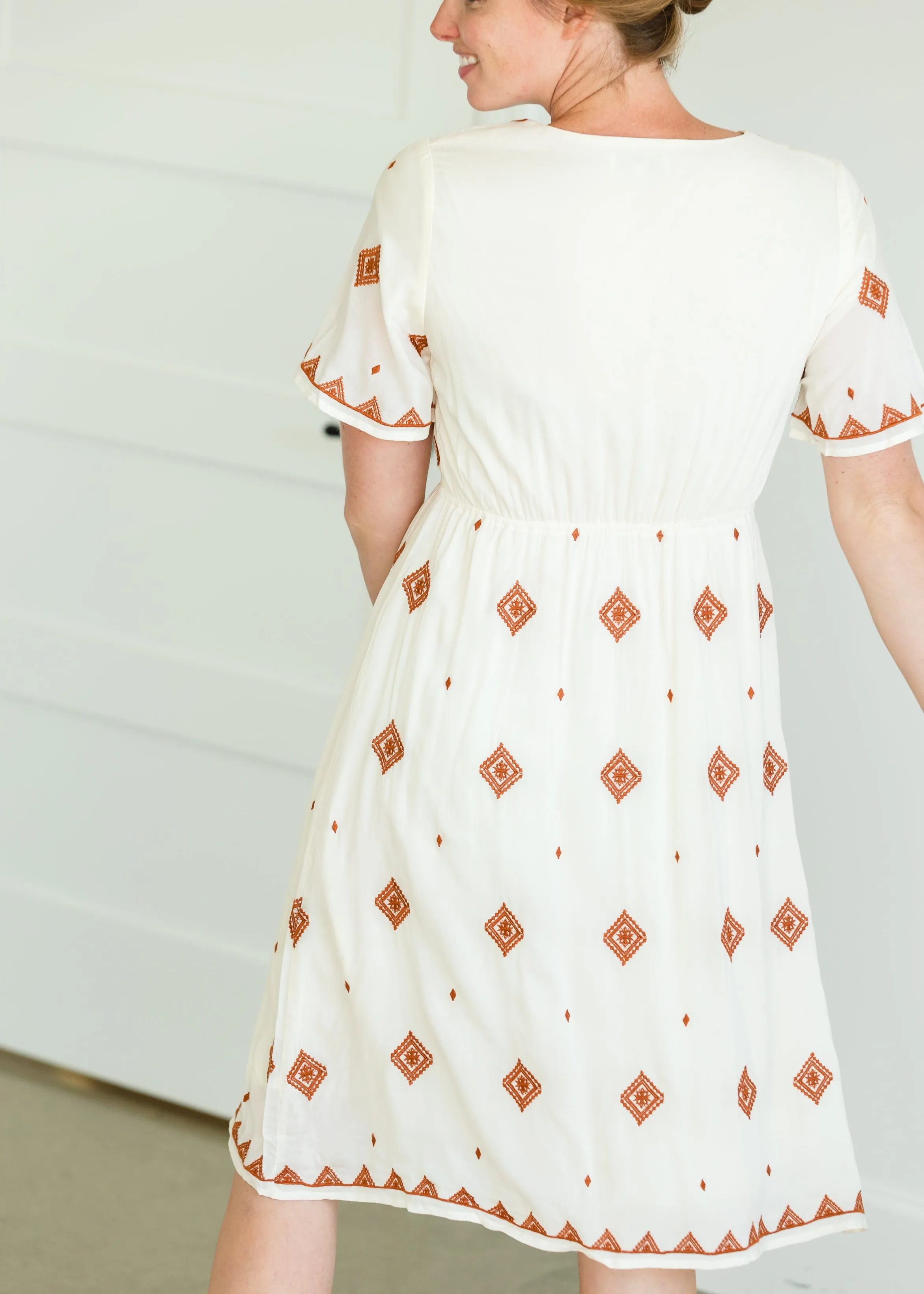 Embroidered Detail V-Neck Midi Dress - FINAL SALE