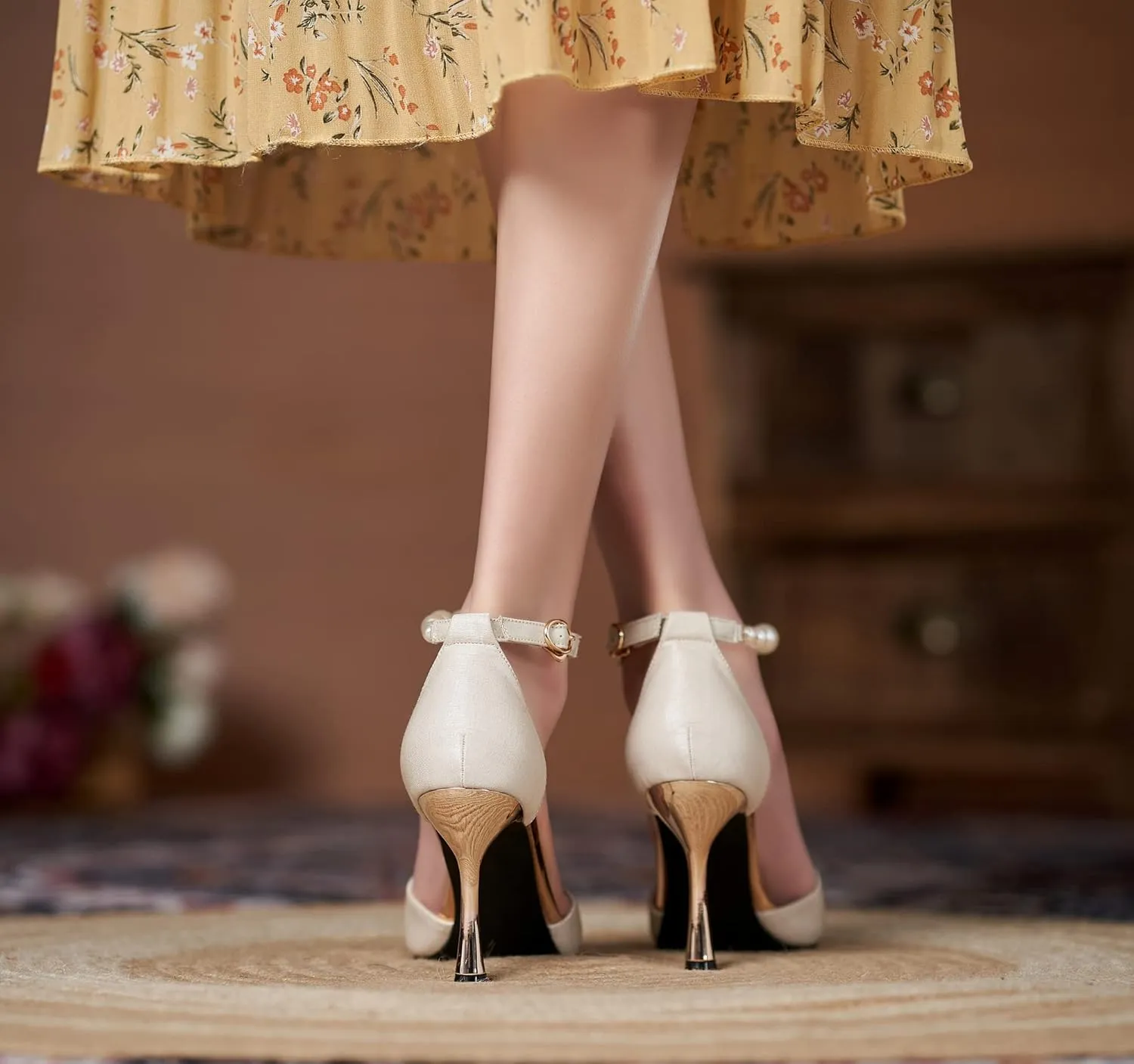 LizFoYa Women D’Orsay Sexy High Heels Evening Bridal Wedding Formal Pump Shoes with Pearls Ankle Strap