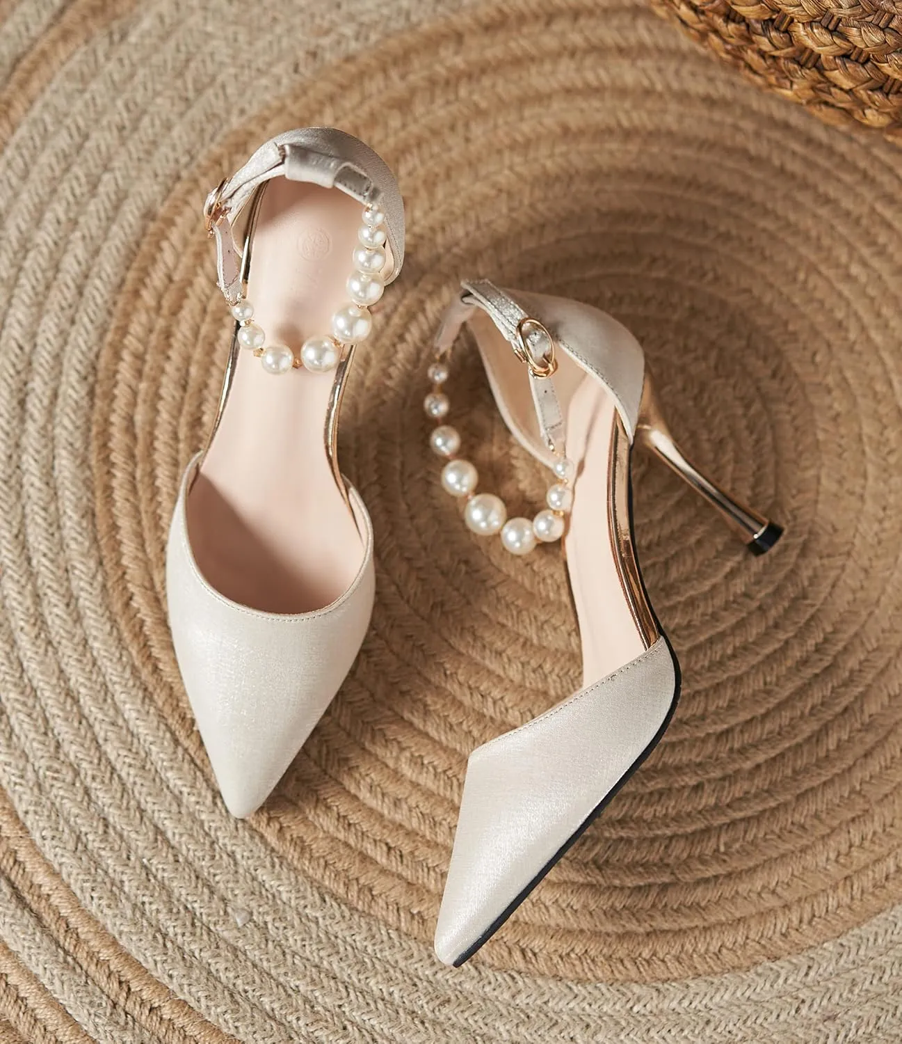 LizFoYa Women D’Orsay Sexy High Heels Evening Bridal Wedding Formal Pump Shoes with Pearls Ankle Strap