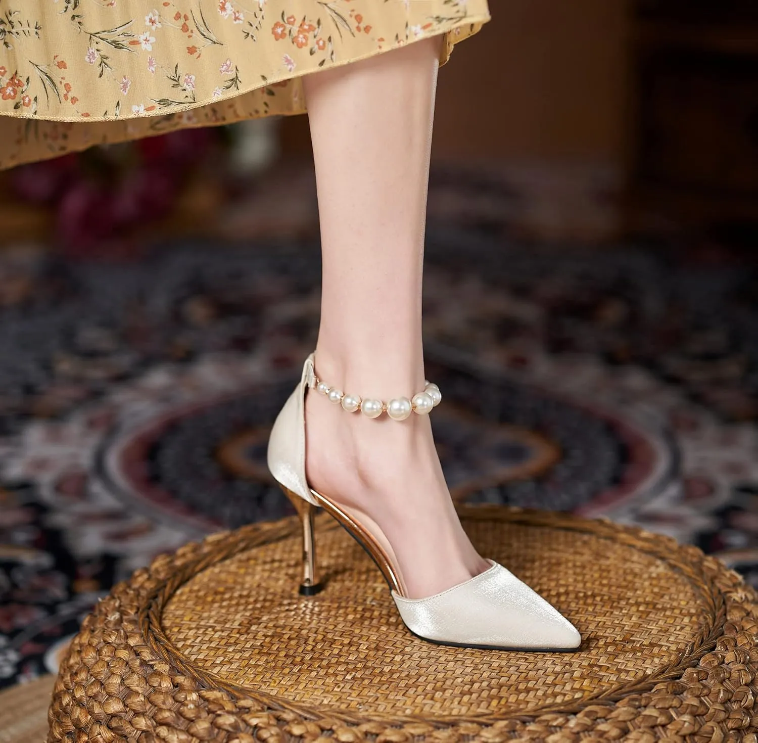 LizFoYa Women D’Orsay Sexy High Heels Evening Bridal Wedding Formal Pump Shoes with Pearls Ankle Strap