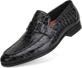 Men's Classic Leather Penny Loafers, Crocodile Printed Business Dress Slip on Loafer Shoes for Mens