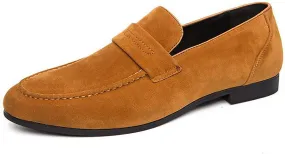 Men's Suede Handmade Low Heel Loafers Fashion Lightweight Round Toe Slip-On Flat Dress Mocassins Leisure Driving Business Penny Loafer