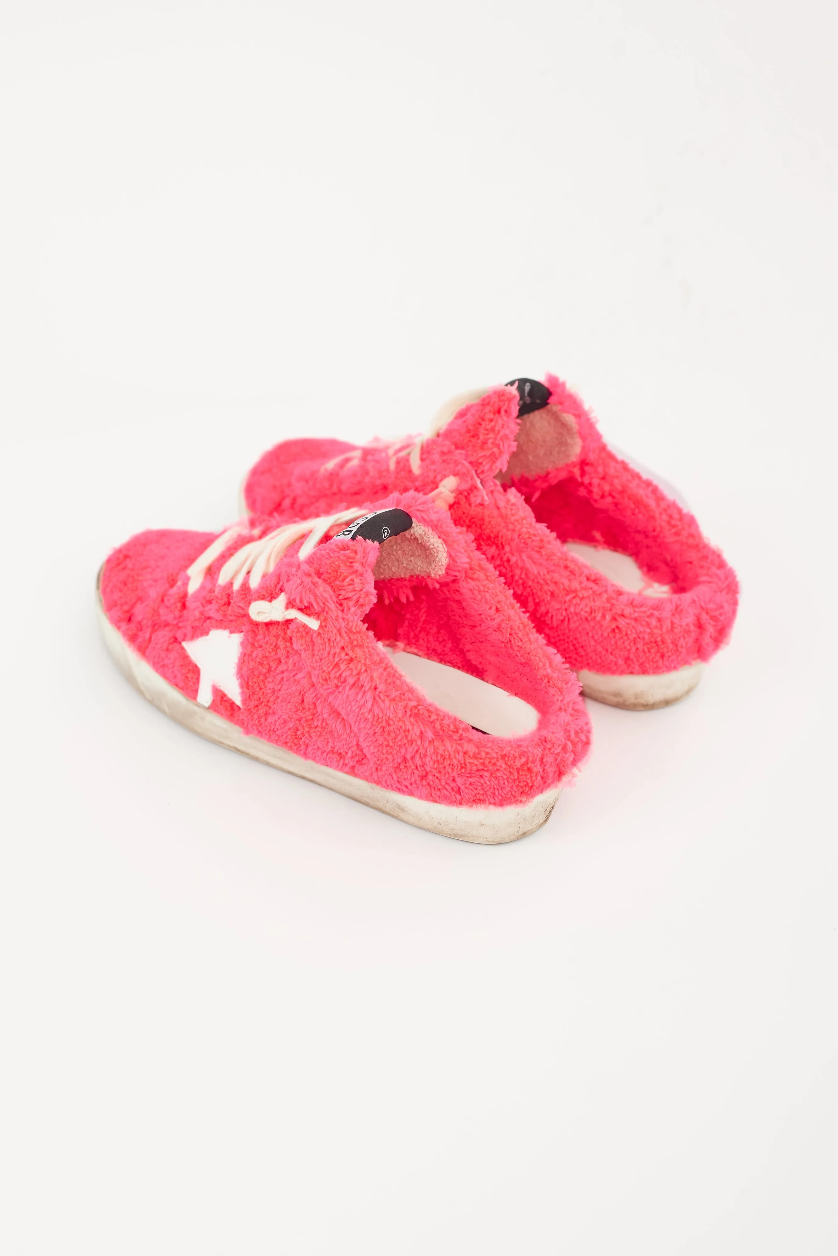 Neon Pink & White Shearling Sabot Sneaker Mule