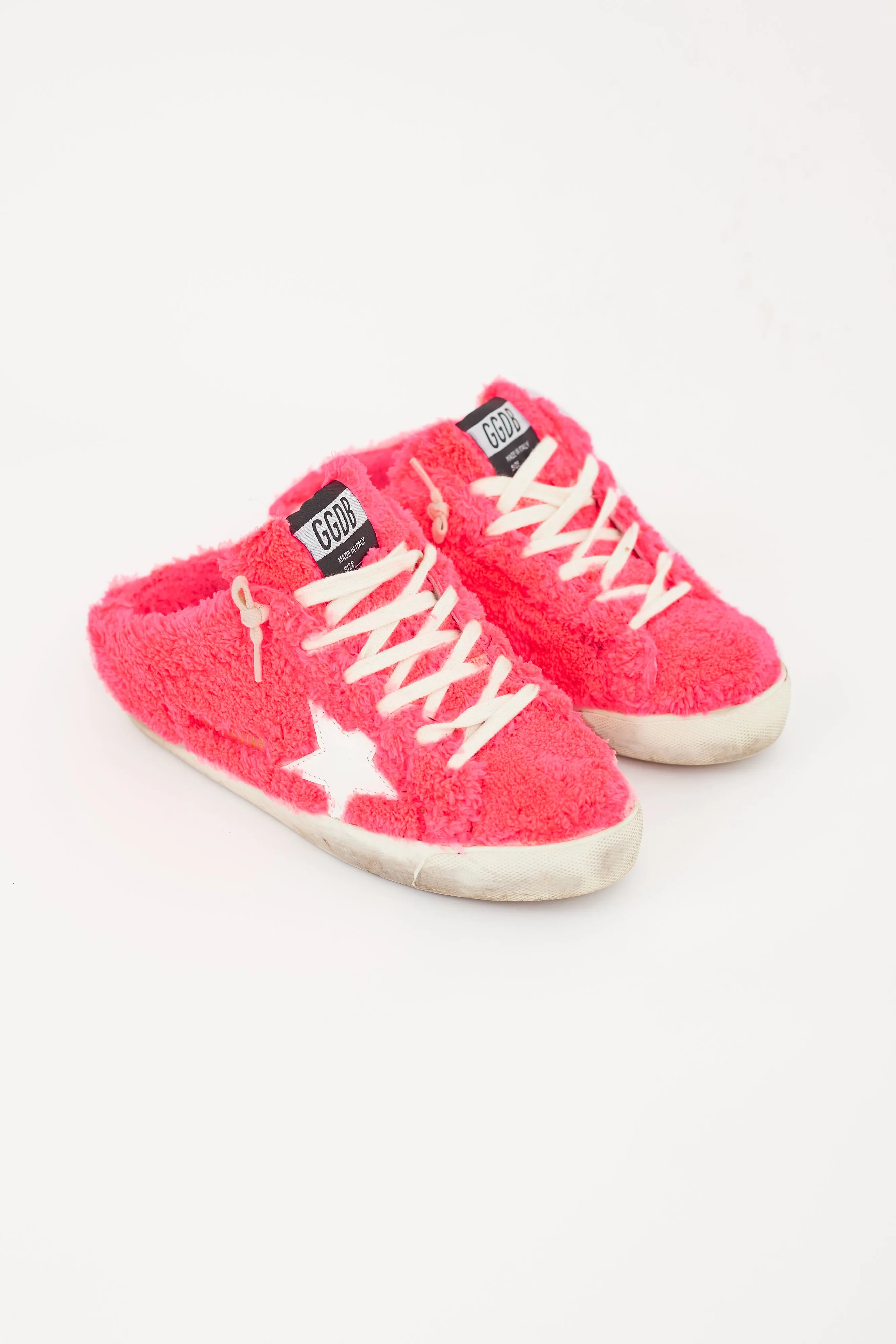 Neon Pink & White Shearling Sabot Sneaker Mule
