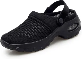 Trsorini Mules Clogs for Women Summer Air Cushion Platform Mesh Mules Sneaker Sandals for Female Lightweight Beach Shoes Outdoor Slippers Walking Shoes