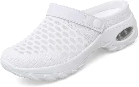 Trsorini Mules Clogs for Women Summer Air Cushion Platform Mesh Mules Sneaker Sandals for Female Lightweight Beach Shoes Outdoor Slippers Walking Shoes