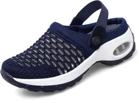 Trsorini Mules Clogs for Women Summer Air Cushion Platform Mesh Mules Sneaker Sandals for Female Lightweight Beach Shoes Outdoor Slippers Walking Shoes
