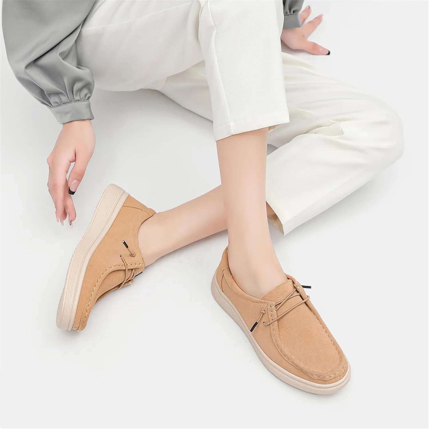 Veroders Women's Suede Wendy Loafers Comfortable Light-Weight Ultralight Boat Canvas Sneakers