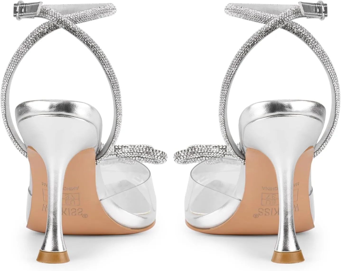 wetkiss Silver Heels for Bride - Sparkly Wedding Heels with Rhinestones, Strappy Closed Toe Pumps for Women, Formal Shoes