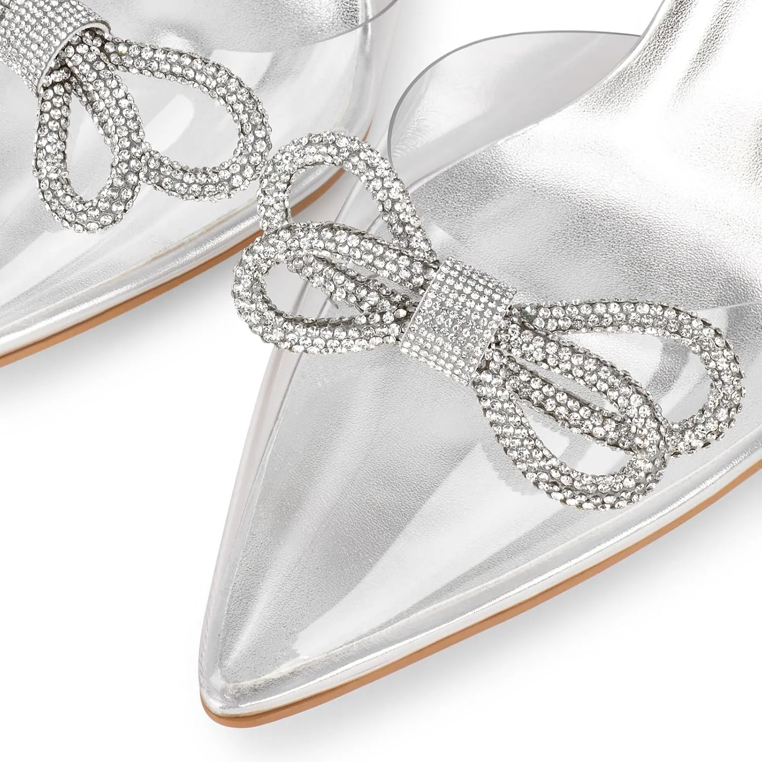 wetkiss Silver Heels for Bride - Sparkly Wedding Heels with Rhinestones, Strappy Closed Toe Pumps for Women, Formal Shoes