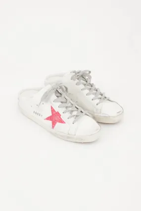 White & Pink Leather Sabot Sneaker Mule