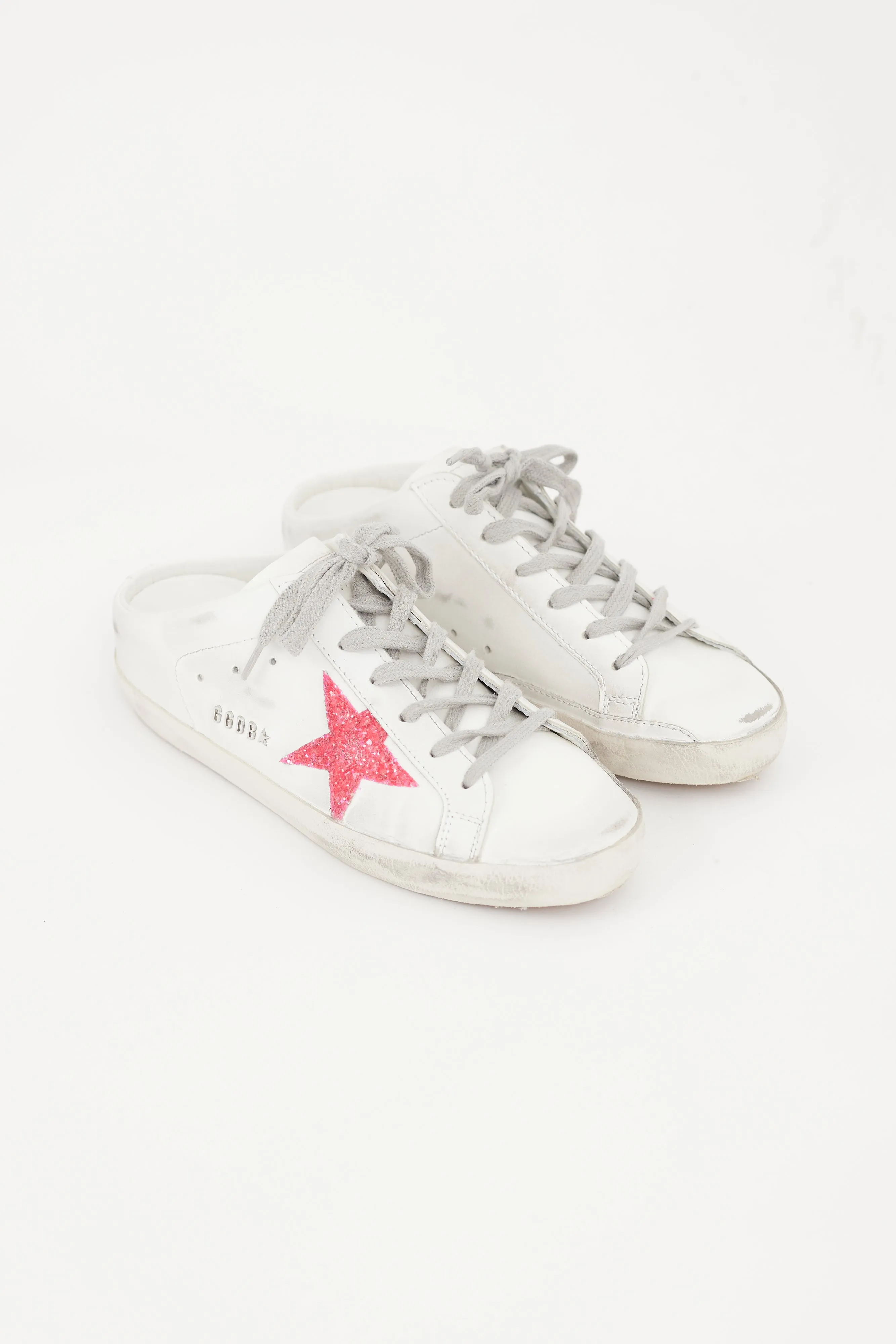 White & Pink Leather Sabot Sneaker Mule