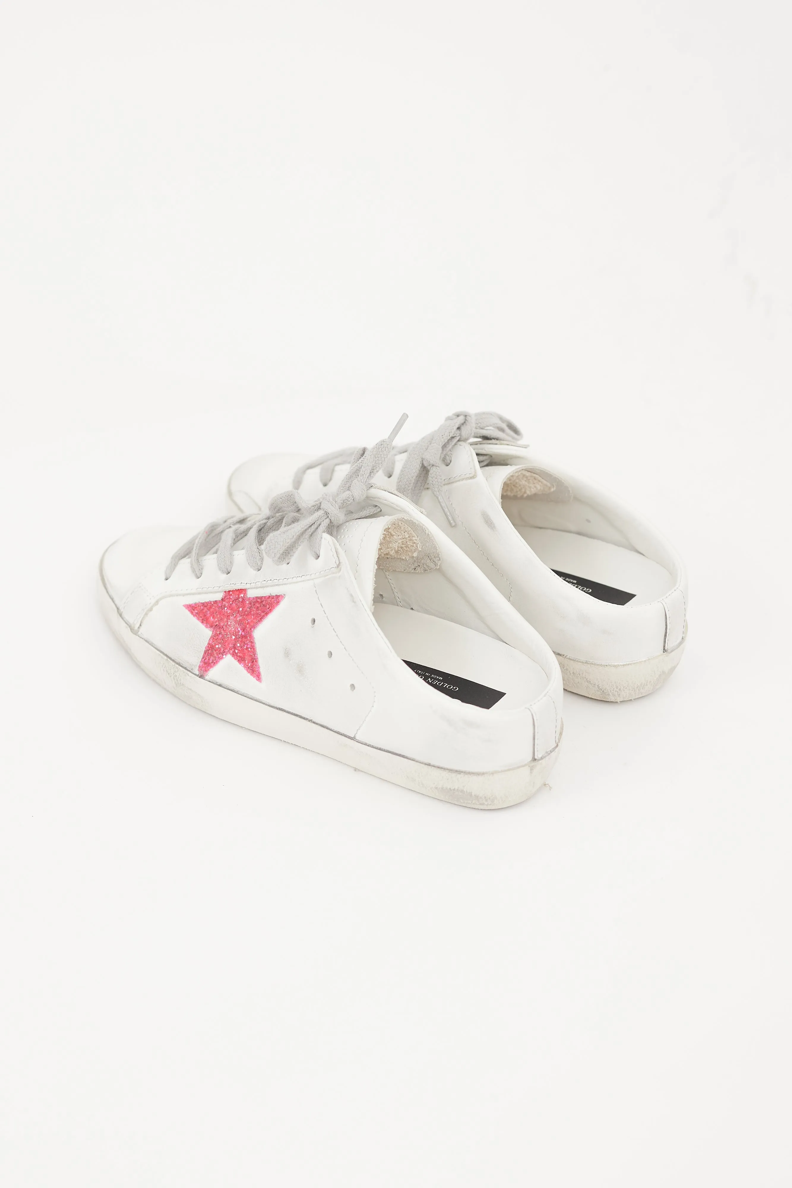 White & Pink Leather Sabot Sneaker Mule
