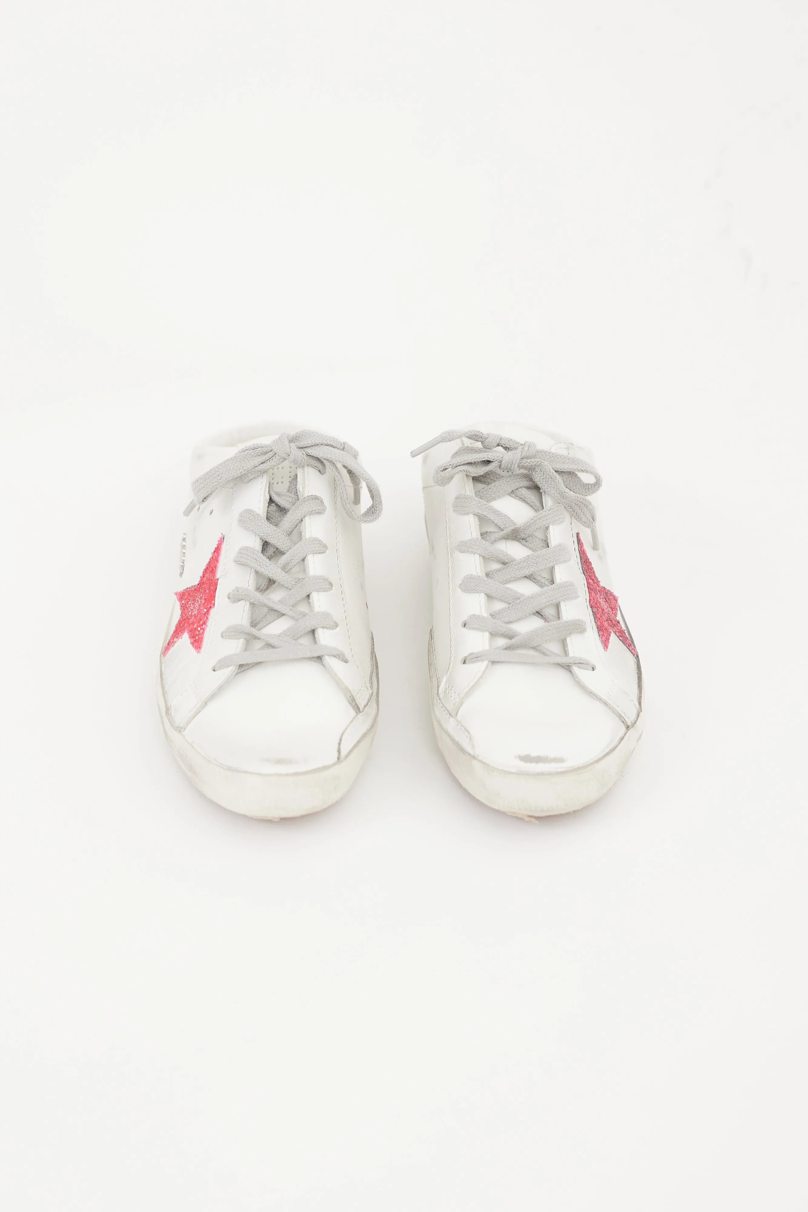White & Pink Leather Sabot Sneaker Mule