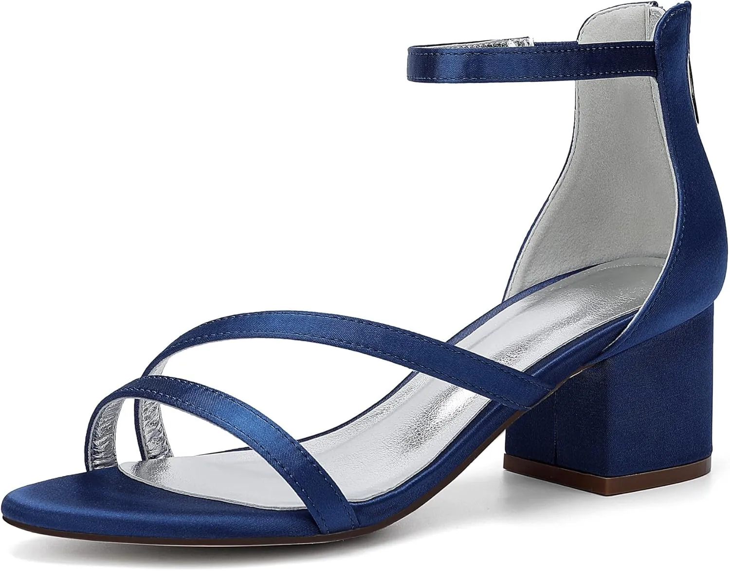 Women's Chunky Block Heel Sandals Strappy Open Toe Wedding Shoes for Bride Ankle Strap Prom Evening Pumps
