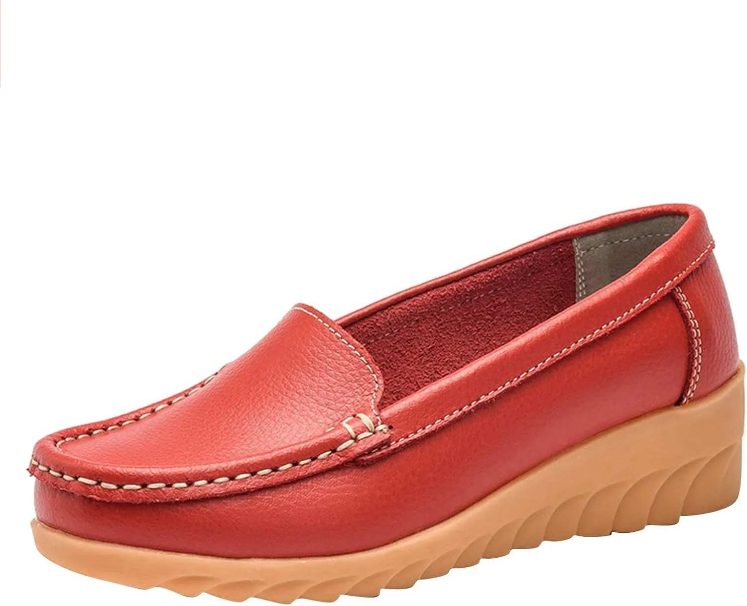 Womens Comfort Walking Flat Loafer Slip On Leather Loafer Comfortable Flat Shoes Outdoor Men Casual Shoes Size 14 (Red, 6.5)