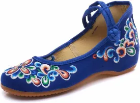 ZTWUTANG Women's Floral Embroidered Flat Shoes Pointed Toe Low Heel Mary Jane Shoes